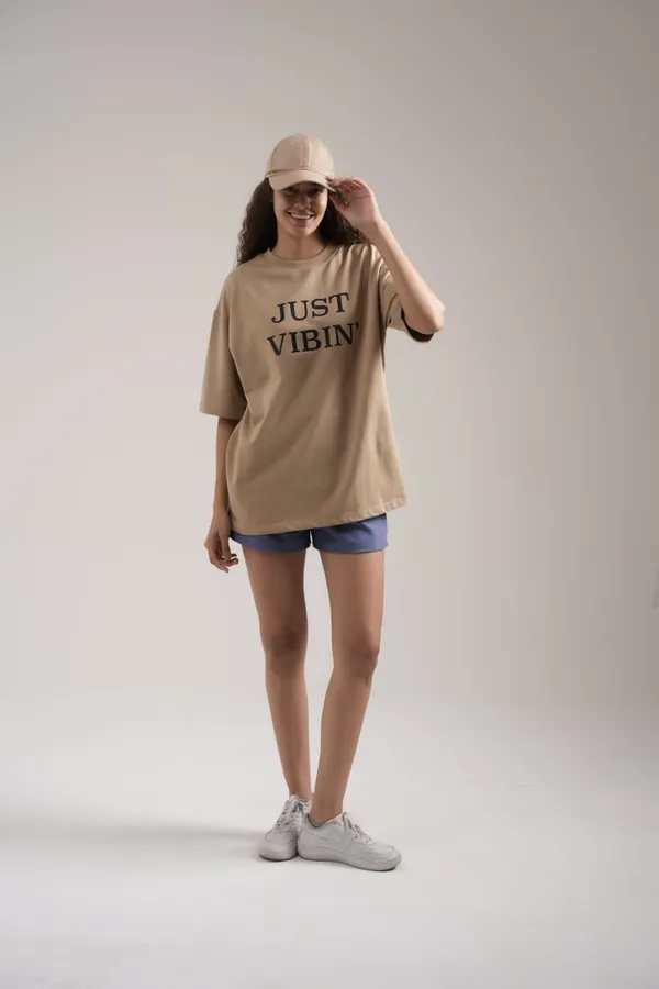 Beige_French_Terry_Cotton_Premium_T-Shirt_For_Women