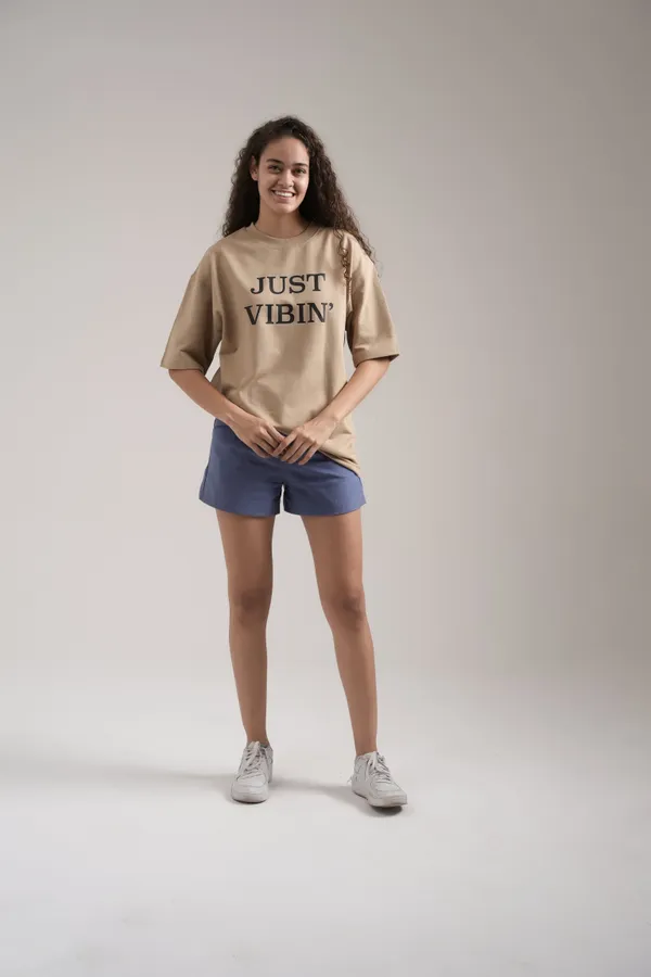Beige_French_Terry_Cotton_Premium_T-Shirt_For_Women