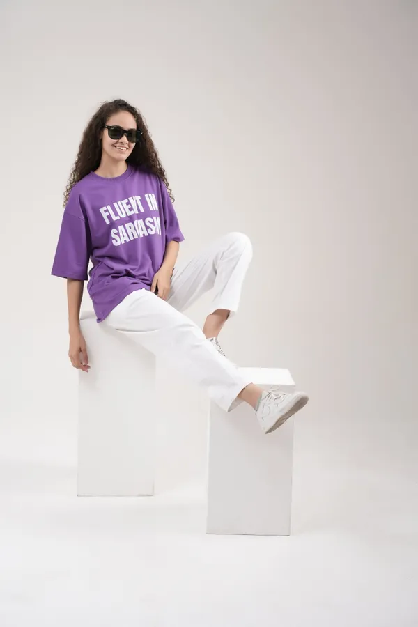 Purple_French_Terry_Cotton_Premium_T-Shirt_For_Women