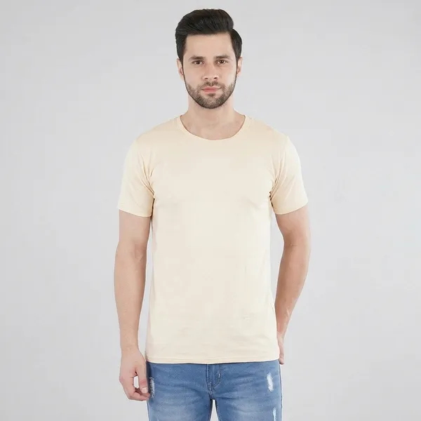 Cream_Cotton_Lycra_Premium_T-Shirt_For_Men
