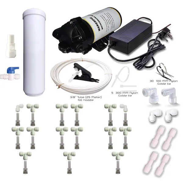 Mango_Pie_Mist_Cooling_Misting_System_Complete_Diy_Kit_15_Nozzle_System_150_Psi_Misting_Pump_25_Mt_Length_White_Color_Tubing_With_Six_Month_Warranty