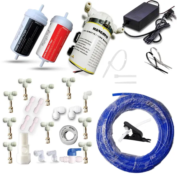 Mango_Pie_10_Nozzle_Mist_Cooling_Misting_System_With_Hard_Water_Filter_Uv_Filter_75_Psi_Pump_10_Mt_Blue_Tubing_6_Month_Warranty