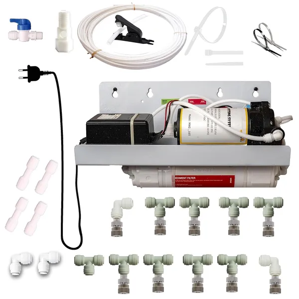Mist_Cooling_Misting_System_Complete_Diy_Kit_Wall_Hanging_10_Nozzle_System_125_Psi_Pump_15_Mt_Tubing_With_Six_Month_Warranty