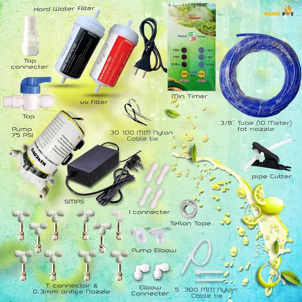 Mango_Pie_10-Nozzle_Misting_System_Kit_With_Timer_(1-5-10_Min),_Hard_Water_&_Uf_Filter,_75_Psi_Pump_|_Outdoor_Cooling_Mist_Kit_For_Patio,_Garden,_Restaurant_|_10M_Tubing,_220V,_6-Month_Warranty