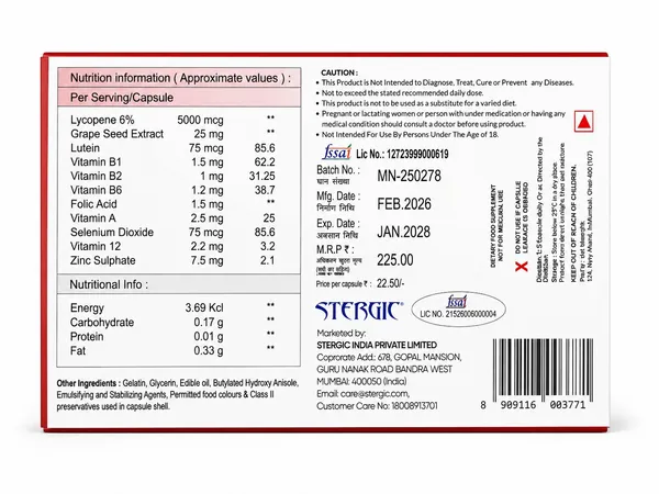 Stergic_Lycoseven_Softgel_Capsules_Lycopene_5000mcg_Grape_Seed_Extract_Lutein_Vitamins_A_B1_B2_B6_B12_Folic_Acid_Zinc_Selenium_Antioxidant_For_Eye_Health_Heart_Protection_Skin_Glow_Immunity_10_Softgel_Capsules