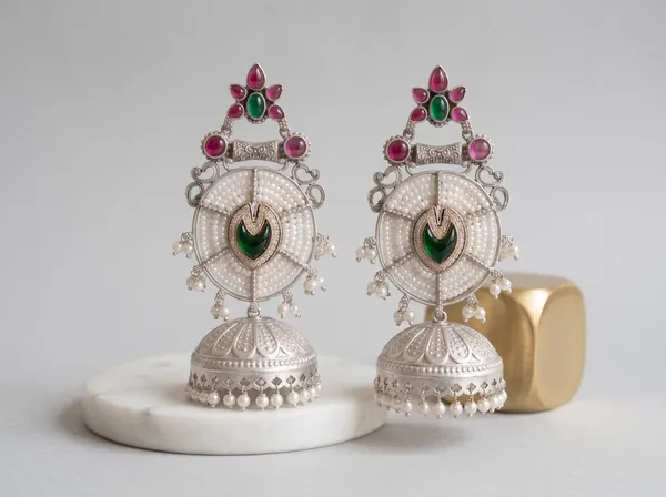 Oxidised_Pearl_Jhumka_Earrings_for_Women_Green_Stone_Ethnic