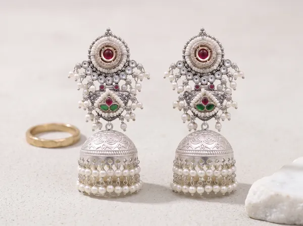 Oxidised_Pearl_Jhumka_Earrings_for_Women_Traditional_Party_Wear