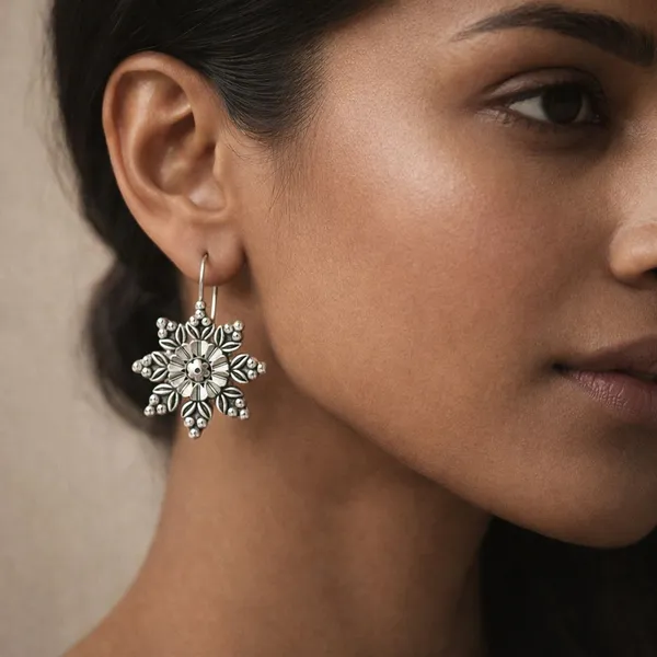 Silver_Brass_Oxidised_Rajasthani_Floral_Drop_Earrings_For_Women_(Set_Of_3)