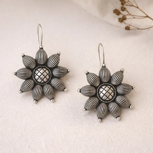 Silver_Brass_Oxidised_Sunflower_Mandala_Floral_Drop_Earrings_For_Women