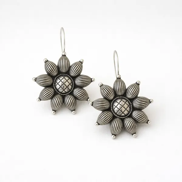 Silver_Brass_Oxidised_Sunflower_Mandala_Floral_Drop_Earrings_For_Women