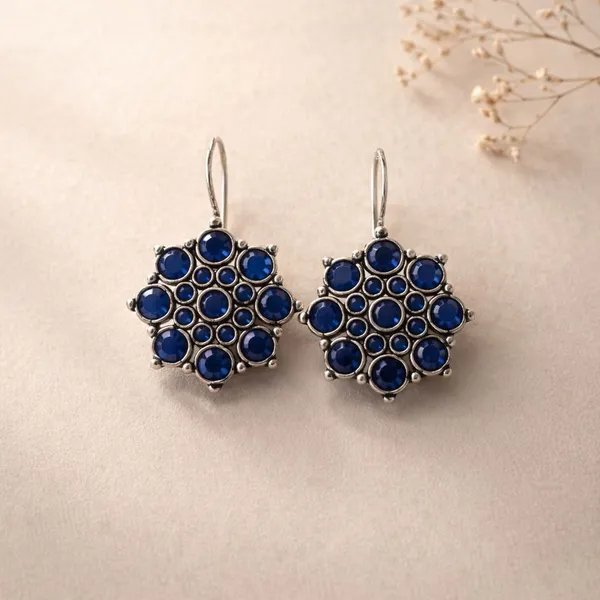 Blue_Oxidised_Brass_Round_Cluster_Drop_Earrings_For_Women