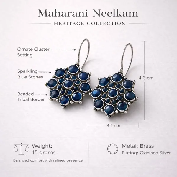 Blue_Oxidised_Brass_Round_Cluster_Drop_Earrings_For_Women