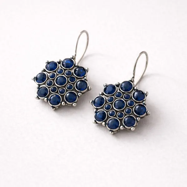 Blue_Oxidised_Brass_Round_Cluster_Drop_Earrings_For_Women
