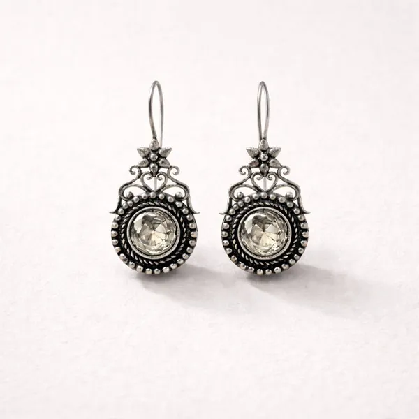 White_Moonlit_Topaz_Oxidised_Temple_Stone_Earrings_Brass_Drops_And_Danglers