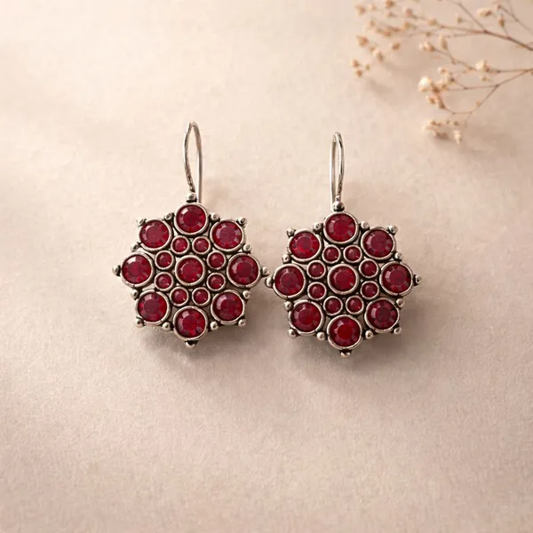 Red_Oxidised_Brass_Round_Cluster_Drop_Earrings_For_Women