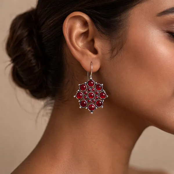 Red_Oxidised_Brass_Round_Cluster_Drop_Earrings_For_Women