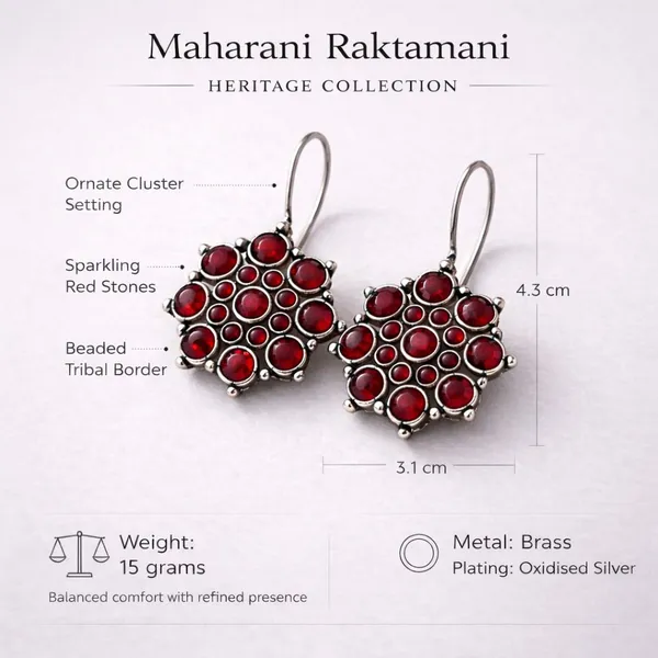 Red_Oxidised_Brass_Round_Cluster_Drop_Earrings_For_Women