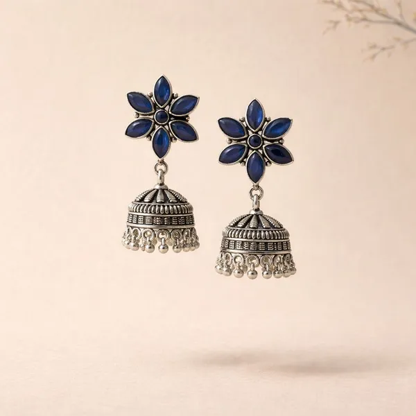 Blue_Azure_Elegance_Oxidised_Sapphire_Floral_Jhumka_Earrings_Brass_Jhumki_Earring