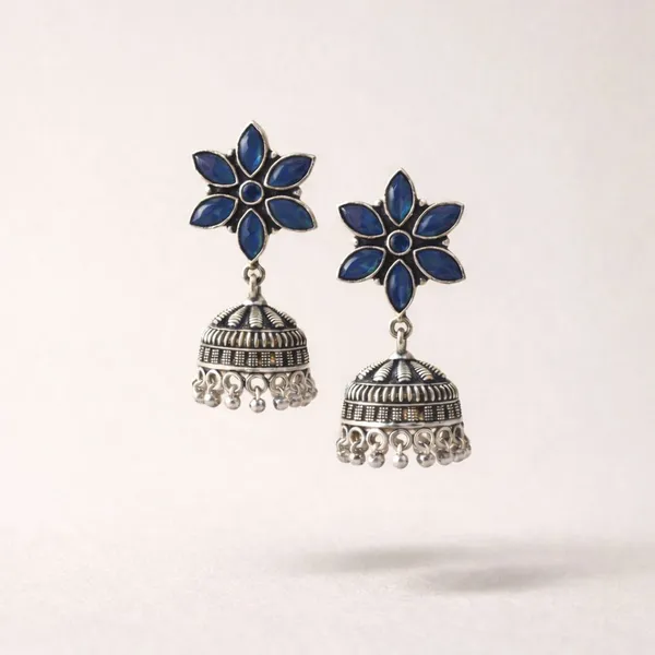 Blue_Azure_Elegance_Oxidised_Sapphire_Floral_Jhumka_Earrings_Brass_Jhumki_Earring
