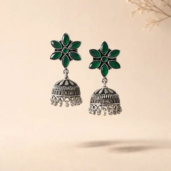 Green_Brass_Oxidized_Floral_Jhumka_Earrings_For_Women