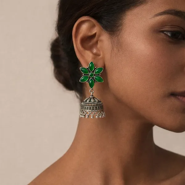 Green_Brass_Oxidized_Floral_Jhumka_Earrings_For_Women