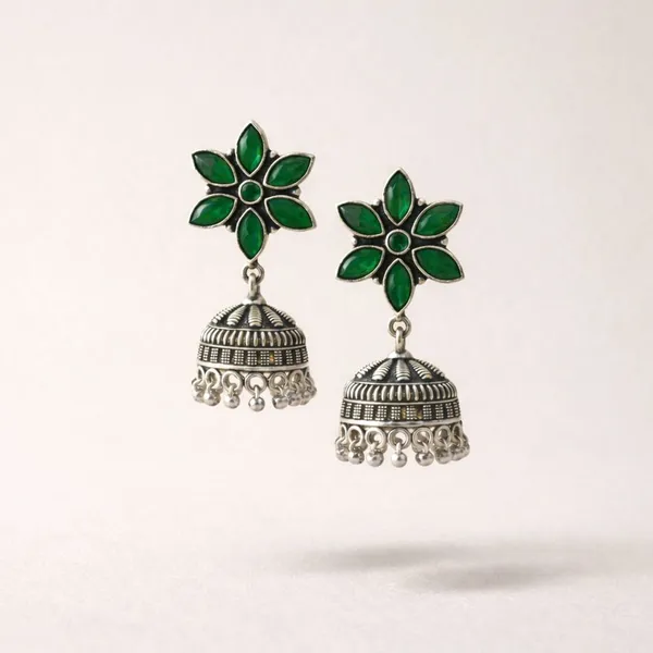 Green_Brass_Oxidized_Floral_Jhumka_Earrings_For_Women