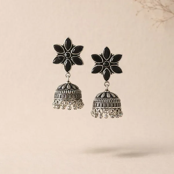 Black_Stone_Brass_Oxidised_Floral_Jhumka_Earrings_For_Women