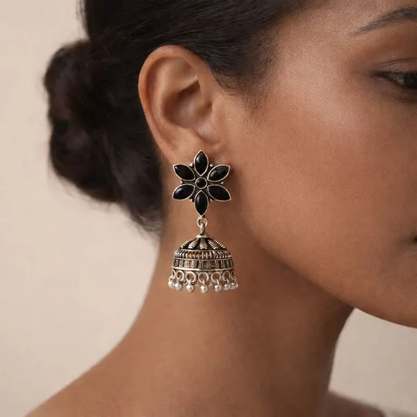 Black_Stone_Brass_Oxidised_Floral_Jhumka_Earrings_For_Women