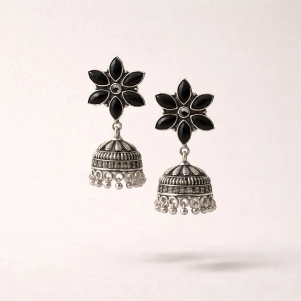 Black_Stone_Brass_Oxidised_Floral_Jhumka_Earrings_For_Women