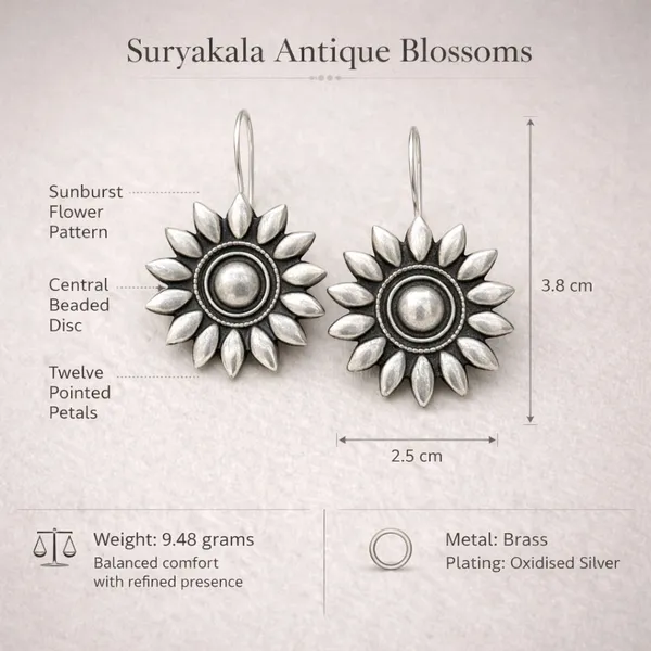 Silver_Brass_Oxidised_Sunflower_Blossom_Drop_Earrings_For_Women