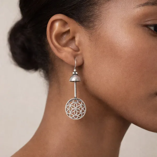 Silver_Brass_Oxidised_Floral_Medallion_Long_Drop_Earrings_For_Women