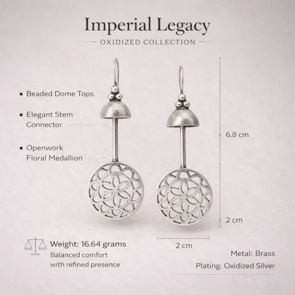 Silver_Brass_Oxidised_Floral_Medallion_Long_Drop_Earrings_For_Women