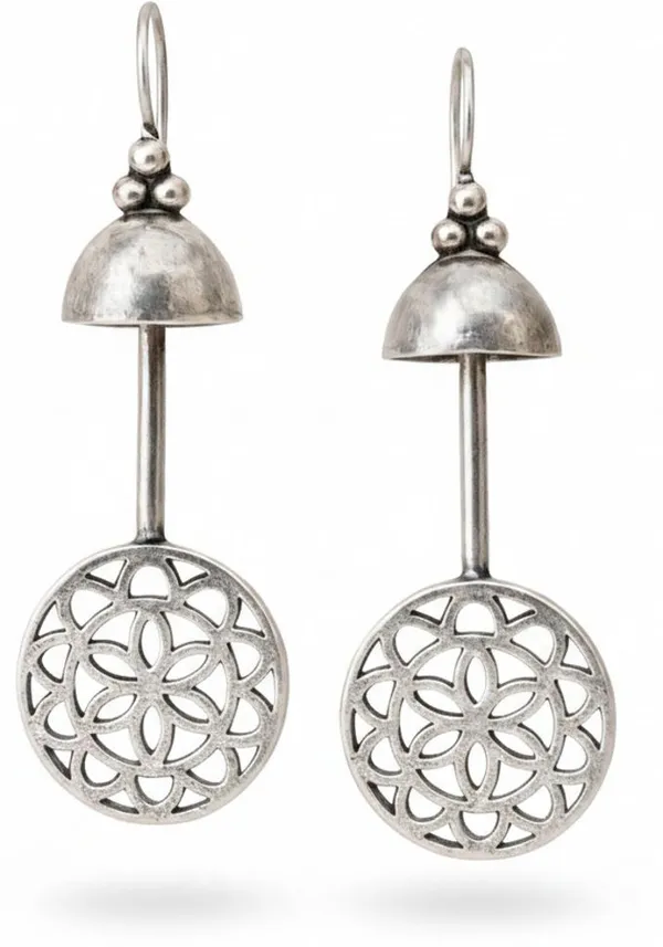 Silver_Brass_Oxidised_Floral_Medallion_Long_Drop_Earrings_For_Women