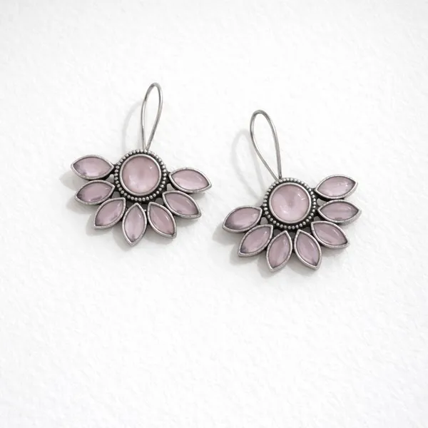 Pink_Dusky_Blossom_Oxidised_Silver_Marquise_Floral_Drop_Earrings_Brass_Drops_And_Danglers