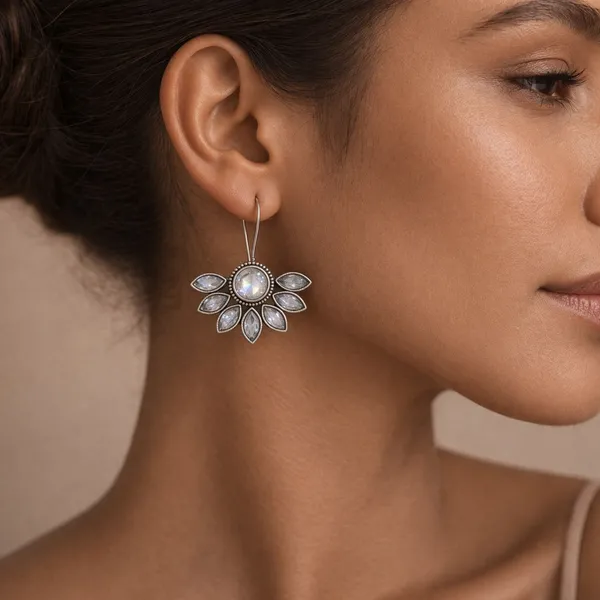 White_Moonlight_Petal_Oxidised_Silver_Iridescent_Floral_Drop_Earrings_Brass_Drops_And_Danglers
