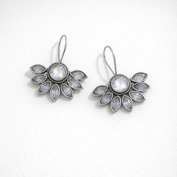 White_Moonlight_Petal_Oxidised_Silver_Iridescent_Floral_Drop_Earrings_Brass_Drops_And_Danglers