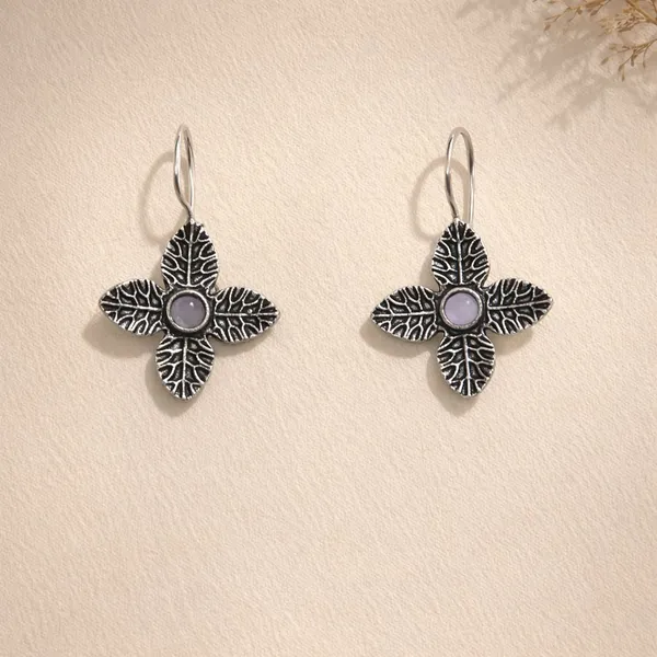 Grey_Amethyst_Blossom_Oxidised_Silver_Leaf_Drop_Earrings_Brass_Drops_And_Danglers