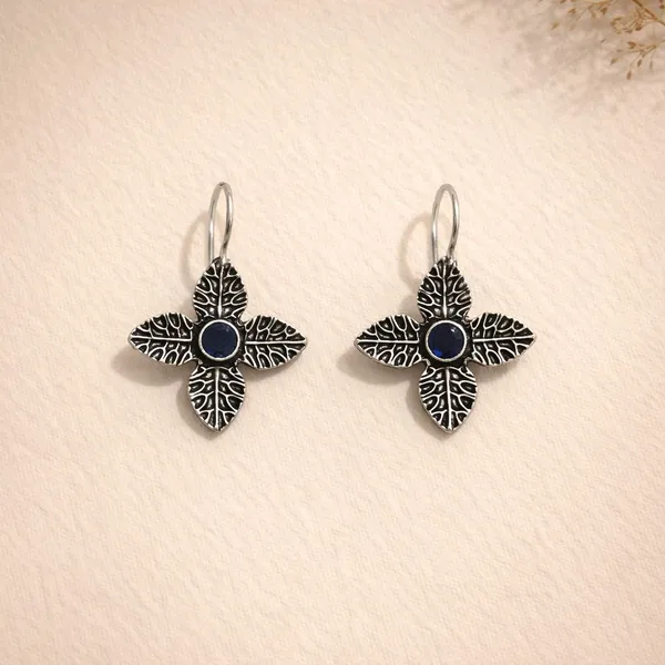Blue_Brass_Floral_Stone_Drop_Earrings_For_Women