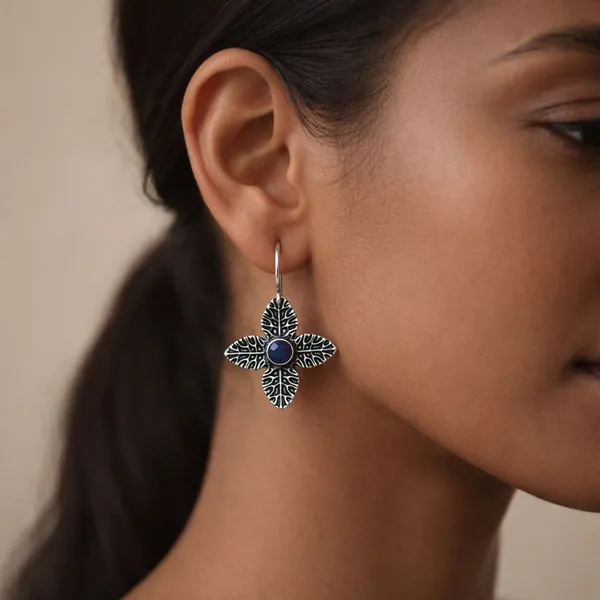 Blue_Brass_Floral_Stone_Drop_Earrings_For_Women