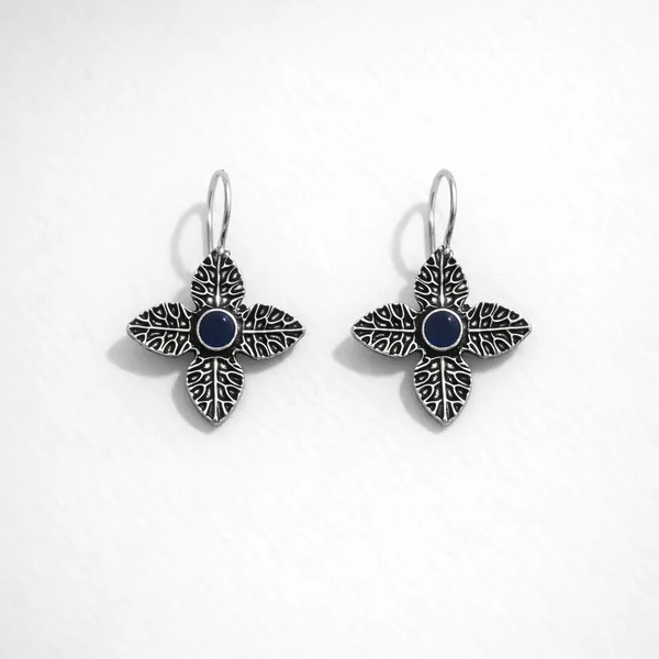 Blue_Brass_Floral_Stone_Drop_Earrings_For_Women