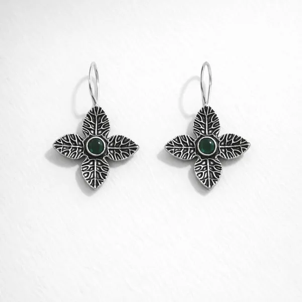 Green_Emerald_Blossom_Oxidised_Floral_Drop_Earrings_Brass_Drops_And_Danglers