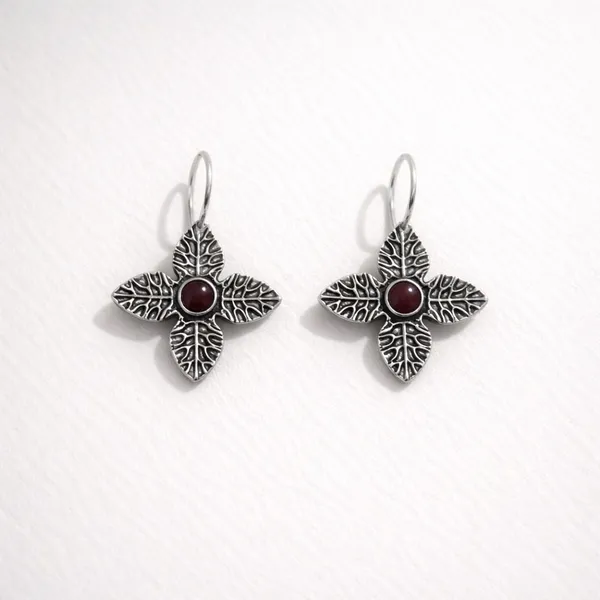 Red_Stone_Brass_Oxidised_Floral_Drop_Earrings_For_Women