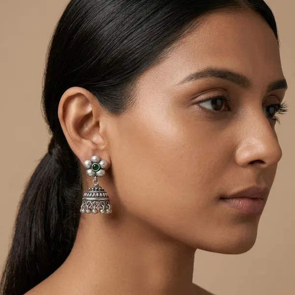 Green_Stone_Brass_Oxidised_Floral_Jhumka_Earrings_For_Women