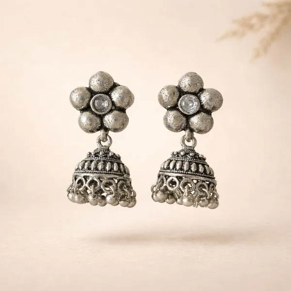 White_Eternal_Oxidised_Radiance_Floral_Stone_Brass_Jhumki_Earring