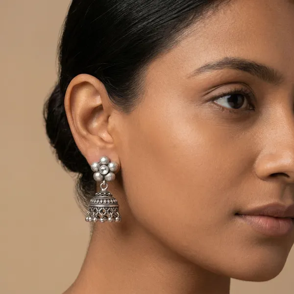 White_Eternal_Oxidised_Radiance_Floral_Stone_Brass_Jhumki_Earring