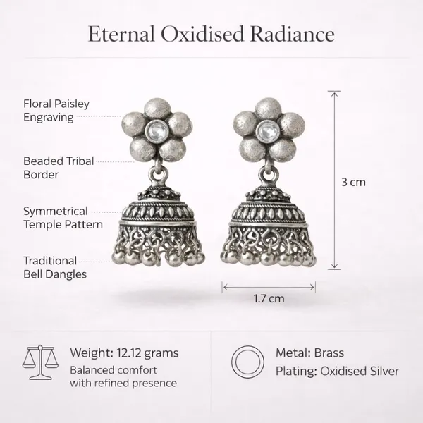 White_Eternal_Oxidised_Radiance_Floral_Stone_Brass_Jhumki_Earring