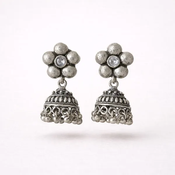 White_Eternal_Oxidised_Radiance_Floral_Stone_Brass_Jhumki_Earring