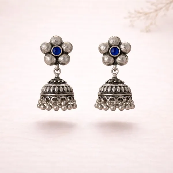 Blue_heirloom_Oxidised_Floral_Jhumka_Earrings_With_Blue_Stone_Brass_Jhumki_Earring
