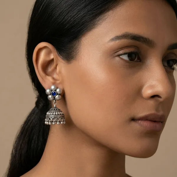 Blue_heirloom_Oxidised_Floral_Jhumka_Earrings_With_Blue_Stone_Brass_Jhumki_Earring