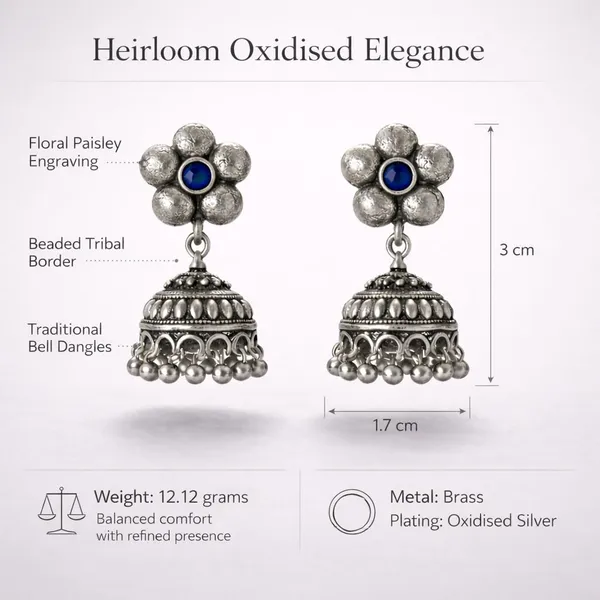 Blue_heirloom_Oxidised_Floral_Jhumka_Earrings_With_Blue_Stone_Brass_Jhumki_Earring